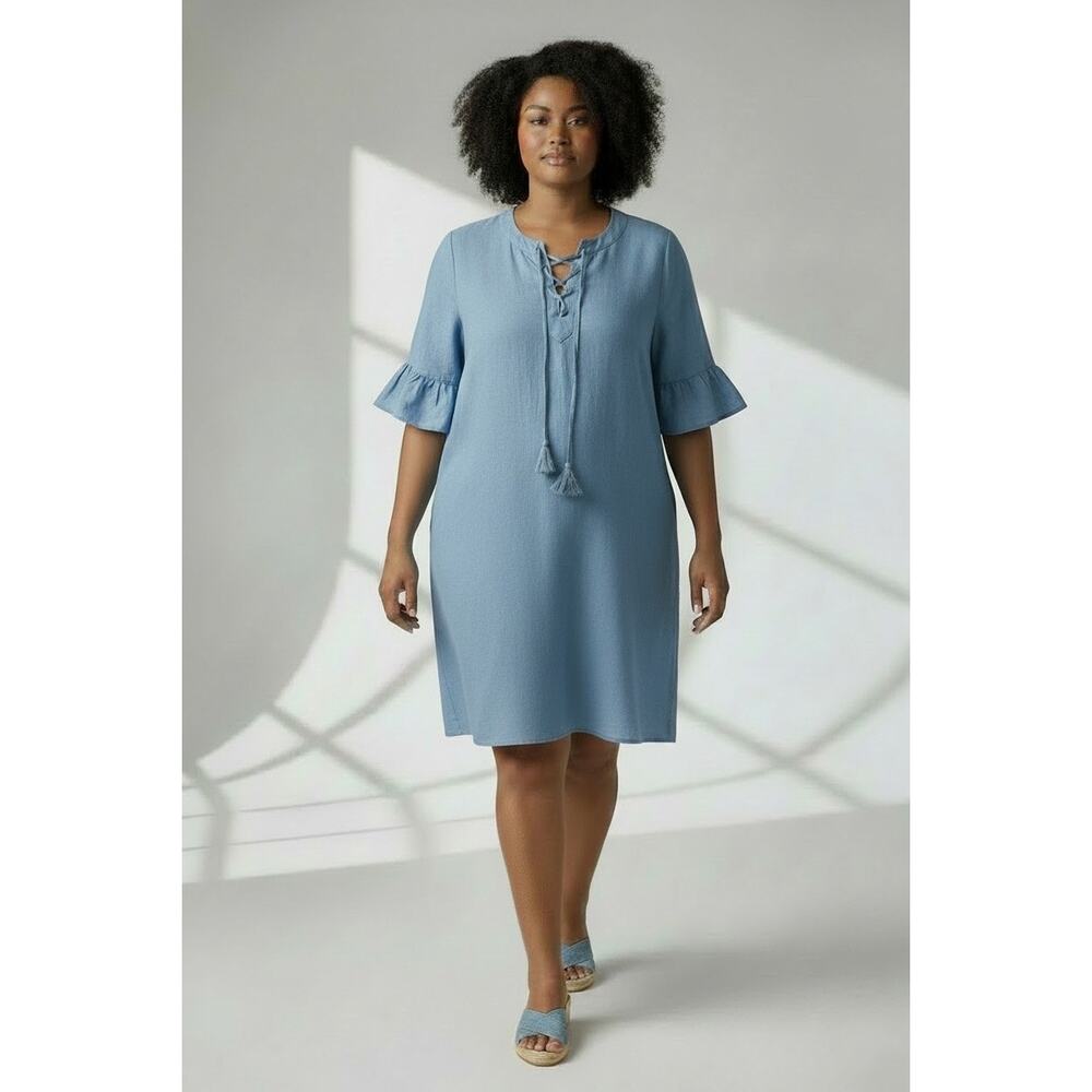 VINEYARD VINES Chambray Flutter Sleeve Lace Up Dress SIZE 16 Summer Preppy